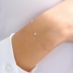 Simple Diamond Bracelet, Diamond Bracelet For Women, Ethical Jewelry, Diamond Chain, Minimal Jewelry, Solitaire Diamond, Bezel Diamond