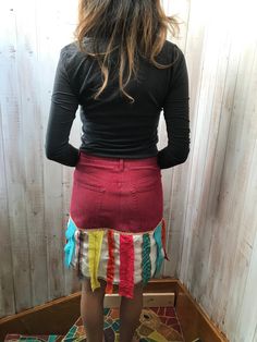 skirt - upcycled clothing - jeans - red - multicolored - size 8 - high waist - Lili soleil - patchwork - refashioned - made in Quebec Canada Red Patchwork Bottoms For Spring, Red Patchwork Skirt For Spring, Spring Red Patchwork Skirt, Fitted Bohemian Patchwork Denim Skirt, Bohemian High-waist Patchwork Bottoms, Multicolor High-waist Patchwork Bottoms, High Waist Bohemian Patchwork Bottoms, Multicolor High Waist Patchwork Bottoms, High Waist Multicolor Patchwork Bottoms