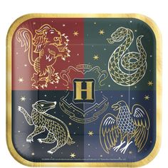 the harry potter foil balloon features hogwart's crests and two headed eagles