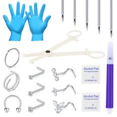 an assortment of surgical tools including gloves and scissors