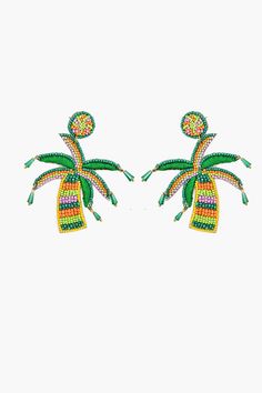 Beaded handmade earrings in palm shapes Cute Palm tree earrings with drop hanging Tops attachment with Jumring and Lock Handcrafted in Green, Orange, and Lime Green Colours Introducing our Palm Beach Earrings, a delightful homage to the tropical allure of palm trees swaying in the gentle ocean breeze.These handcrafted earrings feature intricate beadwork meticulously arranged in the shape of charming palm trees, evoking images of sunny days and sandy shores.Each earring boasts a playful drop hang Tropical Green Summer Jewelry, Summer Tropical Green Jewelry, Tropical Green Jewelry For Summer, Green Tropical Style Summer Jewelry, Multicolor Beaded Earrings For Vacation, Colorful Bead Drop Earrings For Vacation, Colorful Beads Drop Earrings For Vacation, Colorful Beaded Drop Earrings For Vacation, Beach Style Green Beaded Earrings