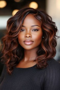 Color 4 Hair On Black Women, Fall Color Black Women Hair, Fall Hair Color Black Women Natural, Brown Colors For Hair, Black Professional Hairstyles, Ginger Copper Hair Black Women, Holiday Hair Black Women, Hair Color For Light Brown Skin, Best Highlights For Dark Brown Hair Olive Skin Tones