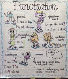 a poster with some writing on it that says punctuition and other words