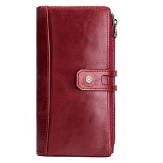 Spacious Genuine Leather Wallet for Women - Wnkrs Formal Red Wallet With Zipper Closure, Red Formal Wallet With Zipper Closure, Red Business Wallet With Card Slots, Red Leather Travel Wallets, Man Clutch, Wallet For Women, Photo Holder, Genuine Leather Purse, Photo Holders