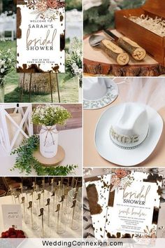 a collage of photos with wedding items