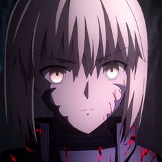 an anime character with white hair and blood on his face, staring at the camera