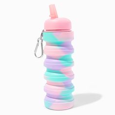 Collapsible Tie Dye Water Bottle Pink And Girly, Kawaii School Supplies, Cute Water Bottles, Go Pink, Cute Bedroom Decor, Barbie Party, Carabiner Clip