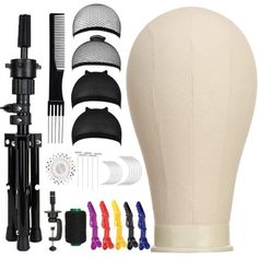 the complete hairdressing set is ready to be put into an adult sized mannequin