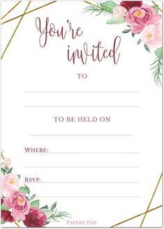 a pink and red floral wedding card with the words, you're united to be held on where rsvp is