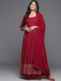 * Women Embroidered Pleated Sequinned Kurta with Palazzos & With Dupatta Pakistani Salwar Kameez / Indian Wedding Dress / Plus Size Cotton Dress Traditional Indian Wear / Salwar Kameez Dupatta / Kurti Palazzo Set / Hand Embroidery kurta *  Maroon embroidered Kurta with Palazzos with dupatta  * Kurta design:-  *  Geometric embroidered   *  A-line shape   *  Pleated style   *  Round neck,  three-quarter regular sleeves   *  Sequinned detail   *  Calf length length with flared hem   *  Georgette fa Festive Traditional Sharara Maxi Length, Navratri Mirror Work Maxi Kurta, Traditional Maxi Length Palazzo Set With Resham Embroidery, Festive Traditional Maxi Length Sharara, Navratri Floor-length Kurta With Dabka Work, Bollywood Anarkali Set In Georgette For Eid, Resham Embroidered Maxi Kurta For Navratri, Embroidered Floor-length Palazzo Set For Navratri, Diwali Georgette Lehenga With Straight Kurta