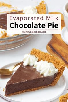 a slice of chocolate pie on a white plate