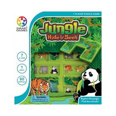 the jungle hide and seek game is in its box with an image of a panda, tiger