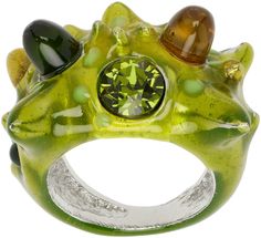 Hand-enameled recycled pewter signet ring in green. · Spikes throughout · Green Swarovski crystal cabochons at face Supplier color: Lime multi Alien Ring, Green Alien, Spring Color Palette, Spring Colors, Signet Ring, Womens Jewelry Rings, Swarovski Crystal, Swarovski Crystals, Art Inspiration