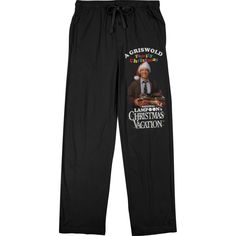 Celebrate this holiday season Clark Griswold style with these Christmas Vacation men’s black sweatpants! The movie logo sweats feature a big, colorful graphic that has been professionally printed to ensure long-lasting print quality. The National Lampoon’s Christmas Vacation fan apparel loungewear is classic black, and includes a drawstring waistband for maximum comfort and functionality. The sweats are made of 60percent cotton and 40percent Polyester. They can be machine washed in cold water wi Clark Griswold Christmas, Black Pajama Pants, Male Features, National Lampoon's Christmas Vacation, Santa Pajamas, Graphic Sweatpants, National Lampoon, Christmas Pajama Pants, Movie Logo