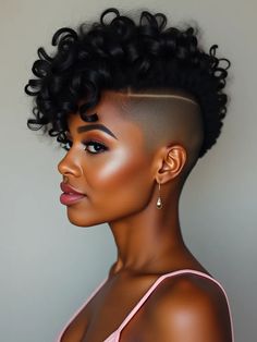 Want a bold look? Try the mohawk crochet with curls. This eye-catching style mixes a daring mohawk shape with soft, feminine curls. It’s perfect for those who love to stand out. The contrast between the shaved sides and the curly top makes for a unique and striking look that’s sure to turn heads. #aizabeauty #shortcrochethairstyles #protectivehairstyles Natural Hair Mohawk Black Women, Mowhak Hairstyle Black Women, Shaved Sides With Ponytail, Mohawks For Black Women, Ponytail Shaved Sides, Sides Shaved Hairstyles, Mohawk For Black Women, Natural Mohawk Hairstyles, Soft Mohawk