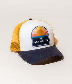 Sip in style in your very own unisex Art of Tea baseball cap. Features a curved brim and an adjustable strap at the back. Vintage Curved Bill Dad Hat For Summer, Vintage Summer Dad Hat With Curved Bill, Summer Vintage Dad Hat With Curved Bill, Yellow Curved Brim Baseball Cap For Summer, Vintage Dad Hat With Curved Bill For Summer, Summer Snapback Hat With Curved Visor, Vintage Adjustable Baseball Cap For Summer, Vintage Curved Bill Trucker Hat For Summer, Vintage Curved Visor Summer Hat