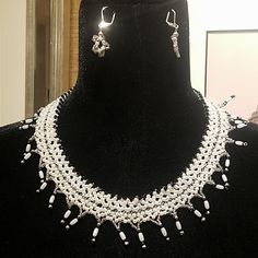 One Of A Kind Handmade Neckless And Earring Set Made By Barbados Designer Handmade White Teardrop Jewelry, White Beaded Teardrop Jewelry, Handmade Neckless, Handmade Multi-strand Black Necklace, Barbados, Jewelry Handmade, Womens Jewelry Necklace, Earring Set, Handmade Jewelry