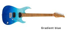 an electric guitar is shown with the caption's name and description below it