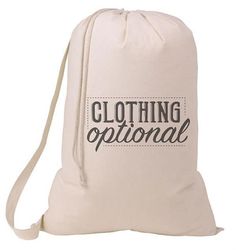 a white drawsack bag with the words clothing options printed in black letters on it