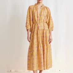 Gorgeous For Fall! Brand New And With Tags. 100% Silk Designer “Apiece Apart” Trinidad Boutique Maxi Dress. Never Been Worn. Beautiful Detailed Sleeves. Can Be Styled With Or Without Tie. Retails For $650.00. Yellow Bohemian Dress For Daywear, Yellow Maxi Dress For Spring Daywear, Spring Yellow Maxi Dress For Daywear, Yellow Cotton Maxi Dress For Brunch, Yellow Bohemian Day Dress, Yellow Spring Maxi Dress For Daywear, Yellow Maxi Dress For Daywear, Luxury V-neck Maxi Dress With Blouson Sleeves, Fall Season V-neck Patchwork Maxi Dress