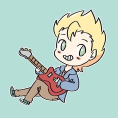 a drawing of a boy playing an electric guitar