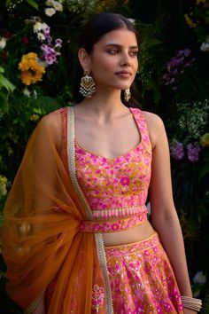 Apricot orange raw silk lehenga with an attached cancan and gota and thread embroidery. Comes with a padded blouse, a dupatta and a belt. - Aza Fashions Orange Lehenga, Raw Silk Lehenga, Apricot Orange, Padded Blouse, Belt For Women, Silk Lehenga, Net Dupatta, Thread Embroidery, Fashion App