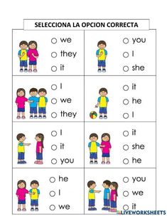 spanish worksheet with pictures of people in different colors and words on the same sheet