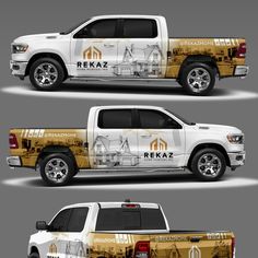 three truck wrap designs for rekaz construction