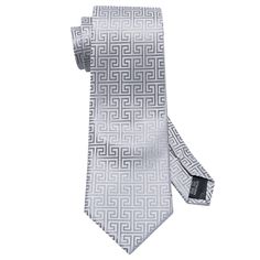 Sliver Plaid Silk Men's Tie Pocket Square Cufflinks Set Silver Tie For Formal Occasions, Silver Tie For Father's Day Formal Wear, Silver Tie For Formal Occasions And Father's Day, Silver Suit And Tie Accessories For Formal Occasions, Silver Ties For Father's Day Gift, Modern Silver Suit And Tie Accessories For Business, Classic Silver Tie For Business, Father's Day Silver Suit And Tie Accessories, Luxury Silver Suit And Tie Accessories For Business