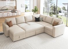 a living room with a large sectional couch