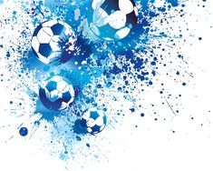 three soccer balls are in the air with splatters