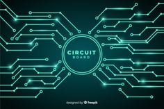 circuit board background with glowing lights in the shape of a circle on a dark blue background