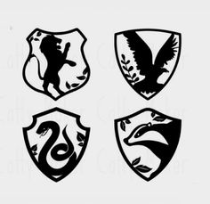 four shields with different logos on them