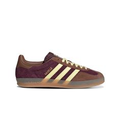 An update of the iconic indoor soccer training shoe, these adidas Gazelle shoes feature a breathable cotton mesh upper with suede overlays. The classic T-toe, 3-Stripes and gum rubber outsole stay true to the archives. Once designed for athletes, the Gazelle is now ready to take you from coffee to drinks and everywhere in between. Brown Suede Skate Shoes With Boost Midsole, Brown Skate Shoes With Contrast Sole For Sports, Brown Adidas Low-top Sneakers, Brown Low-top Adidas Sneakers, Adidas Brown Sneakers With Contrast Sole, Brown Adidas Sneakers With Rubber Sole, Brown High-top Adidas Sneakers, Brown Adidas Sneakers With Branded Insole, Brown Adidas Sneakers With Logo