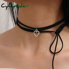 Cyflymder Tie Up Rope Heart Necklace For Women Minimal Hollow Pendant Choker Bohemiean Clavicle Black Heart-shaped Metal Choker, Heart-shaped Metal Choker, Heart Shaped Clavicle Chain Choker For Party, Heart-shaped Clavicle Chain Choker For Parties, Adjustable Heart Pendant Clavicle Choker, Adjustable Clavicle Chain Choker With Heart Pendant, Trendy Black Heart Choker, Trendy Black Heart-shaped Choker, Black Heart Choker Necklace Gift