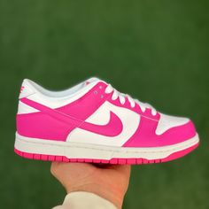 Nike Dunk Low Laser Fuchsia Size 6.5y Ds Hot Pink Nike Dunks Low, Nike Rosa, Pink Dunks, Dunk Outfit, Cute Nike Shoes, Girly Shoes, Cute Nikes, Pink Nikes, Nike Pink