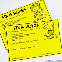 two yellow flyers with the words fix it ticket on them