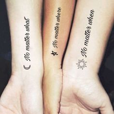 two people with matching tattoos on their arms and one has the words love between them