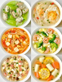 four bowls filled with different types of food