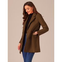 The long trench coat is shaped in a classic double-breasted cut. This soft, elegant coat with a tie around the waist detail is a classic look and will keep you warm in the cool weather. Whether you want to dress up your look or just stay warm in casual winter, it is a better choice for you. The self-tie belt style is flattering and fits more different body shapes. Double-breasted Pea Coat For Office In Fall, Double-breasted Pea Coat For Fall Office Wear, Trendy Double-breasted Pea Coat, Trendy Double-breasted Pea Coat With Double Button Closure, Solid Double-breasted Outerwear For Work, Fall Pea Coat With Double-breasted Button And Suit Collar, Trendy Pea Coat With Double Button Closure For Office, Trendy Double-breasted Pea Coat For Work, Tailored Solid Color Double-breasted Outerwear