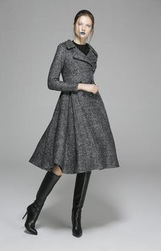 Womens Grey Wool Coat Wool Jacket Winter Coat(1373) Dress Coat Outfit, Fit And Flare Coat, Wool Coat Black, Winter Coat Dress, Womens Dress Coats, Gray Wool Coat, Black Wool Coat, Coat Winter, Coat Outfits