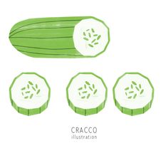 three slices of cucumber cut in half with the word cracco written on them