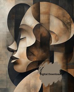 an abstract painting with the words digital download in white and brown on top of it