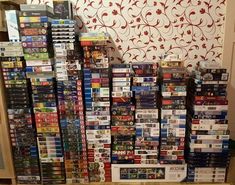 a large amount of dvds are on display