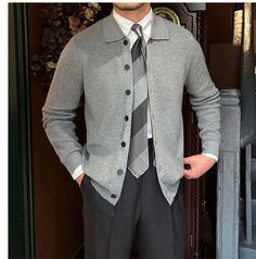 Product Information: Material: Wool Blend Collar: Flip Collar Color: black, light gray, blue Sleeve Length: Long Sleeve Composition: Polyamide 47% Polyester 24% Polyacrylonitrile 23.2% Wool 5.8% Sizing Information: Size: M L XL 2XL Unit：CM Prevention: 1.Asian sizes are 1 to 2 sizes smaller than European and American. If your size is between the two sizes, please choose the larger size. Please allow 2-3cm difference due to manual measurement. 2. If you don't know how to choose the size, please ch Winter Business Casual Cardigan, Gray Fitted Button-up Cardigan, Fitted Gray Button-up Cardigan, Business Winter Cardigan With Long Sleeves, Business Long Sleeve Winter Cardigan, Gray Casual Sweater Coat For Work, Classic Gray Long Sleeve Cardigan, Winter Business Button-up Cardigan, Business Casual Long Sleeve Sweater Coat