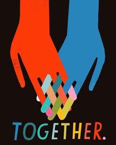 two hands holding each other with the words together above them on a black background that says together