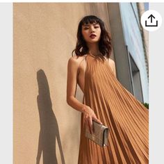 Originally Bought From Etsy. Never Worn! Brown Pleated Evening Dress, Brown Pleated Party Dress, Pleated Brown Maxi Dress For Party, Chic Orange Pleated Midi Dress, Sleeveless Apricot Maxi Dress For Party, Summer Party Apricot Maxi Dress, Chic Apricot Midi Dress For Beach, Chic Apricot Midi Dress For The Beach, Apricot Evening Dress For Summer