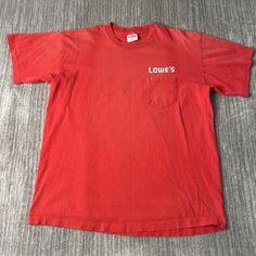 Vintage 90s Lowes Home Improvement One Pocket Single Stitch Made in USA Double Sided 1990s Fashion Red Graphic T Shirt Extra Large Mens Condition: Fair Used Condition = Has cracking on the graphic plus hole due to wear and age. Measurements: Please see photos above for all measurements IF YOU BUY TWO OR MORE ITEMS USE THE CODE BUNDLE @ CHECK TO SAVE 20% WE SHIP WITHIN 24 HOURS AFTER PURCHASE! Please be aware that we do not offer free returns!! The Buyer is responsible for the cost of the return label.  Follow us on TikTok & Instagram @findsnostalgic and tag us in your finds 90s Style Streetwear Tops With Pockets, Red 90s Style T-shirt For Summer, 90s Streetwear Tops With Pockets, 90s Red Shirt For Streetwear, Vintage Crew Neck Top With Pockets, Retro Red Tops With Pockets, Red 90s Style Summer T-shirt, Vintage Red Shirt With Letter Print, 90s Style Red Cotton Shirt