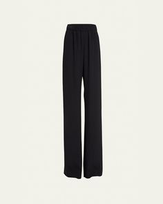 Valentino Garavani silk wideleg pants     High rise    Elasticated waistband    Fourpocket style    Relaxed fit    Full length    Pullon style    Silk    Made in Italy Wideleg Pants, Bergdorf Goodman, Valentino Garavani, Wide Leg Pants, Elastic Waist, Full Length, Tops Designs, Wide Leg, High Rise