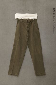 Our latest plain front pants (wide leg but not as extreme as the Sailor pants) Made in Japanese cotton linen. Garment dyed. Very soft and comfortable. Made in New York. Size XXS: waist 25” inseam 29” Size XS: waist 27” inseam 29” Size S: waist 29” inseam 39” Size M: waist 31” inseam 29” Made In New York Relaxed Fit Wide Leg Bottoms Pre-washed, Relaxed Fit Pre-washed Cotton Pants, Casual Wide Leg Pre-washed Pants, Casual Pre-washed Wide Leg Pants, Vintage Washed Wide Leg Pants, Vintage Wide Leg Washed Pants, Khaki Washed Cotton Bottoms, Washed Khaki Cotton Bottoms, Cotton Wide Leg Bottoms Pre-washed